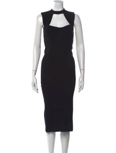 Pre-owned Herve Leger Asymmetrical Knee-length Dress In Black