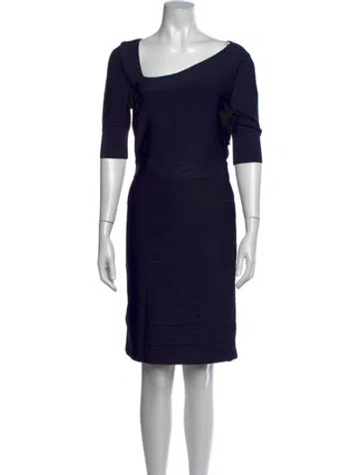 Pre-owned Herve Leger Asymmetrical Knee-length Dress In Blue