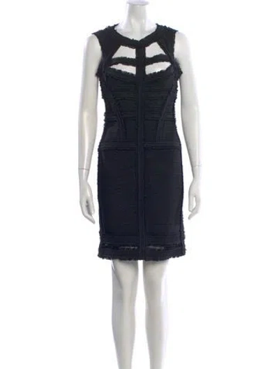 Pre-owned Herve Leger Asymmetrical Knee-length Dress W/ Tags In Black