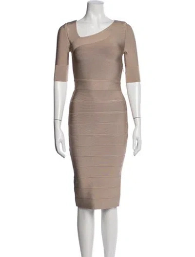 Pre-owned Herve Leger Asymmetrical Knee-length Dress W/ Tags In Neutral