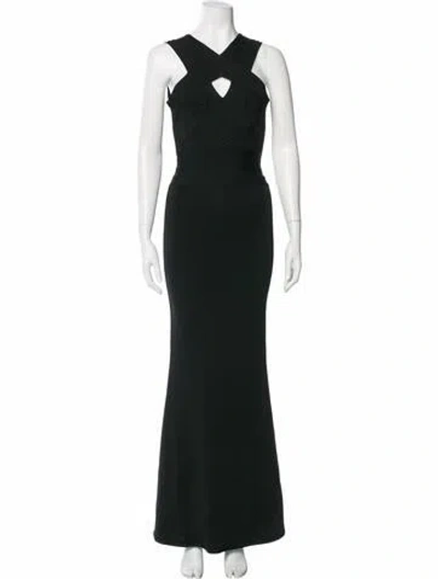 Pre-owned Herve Leger Asymmetrical Long Dress In Black