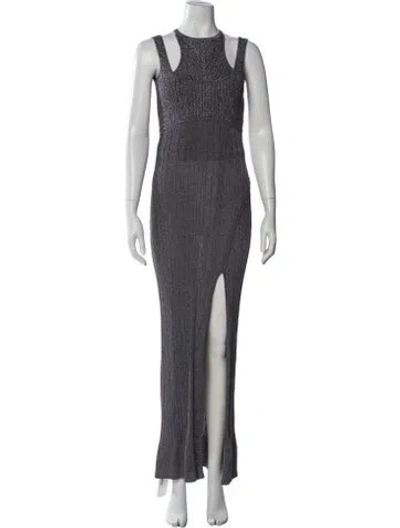 Pre-owned Herve Leger Asymmetrical Long Dress In Grey/metallic
