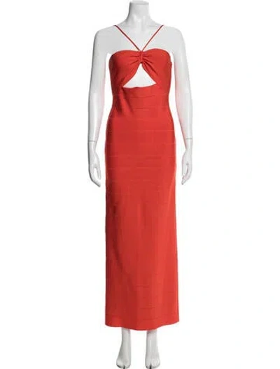 Pre-owned Herve Leger Asymmetrical Long Dress In Red