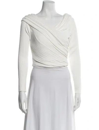 Pre-owned Herve Leger Asymmetrical Long Sleeve Top W/ Tags In White
