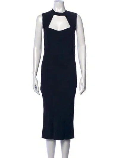 Pre-owned Herve Leger Asymmetrical Midi Length Dress In Black