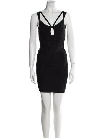 Pre-owned Herve Leger Asymmetrical Mini Dress In Black