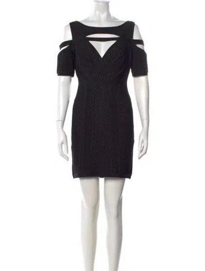 Pre-owned Herve Leger Asymmetrical Mini Dress In Black