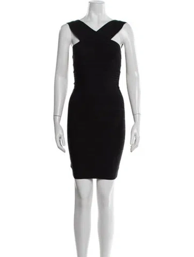 Pre-owned Herve Leger Asymmetrical Mini Dress In Black