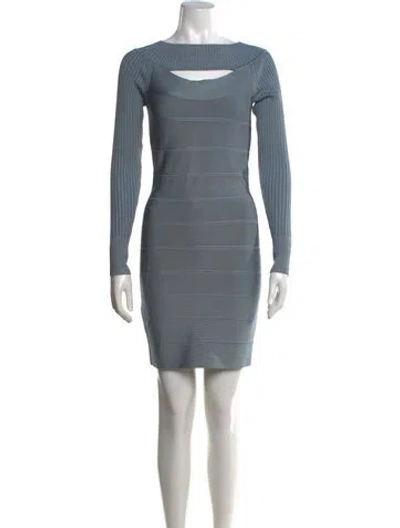 Pre-owned Herve Leger Asymmetrical Mini Dress In Blue