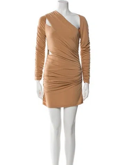 Pre-owned Herve Leger Asymmetrical Mini Dress In Brown