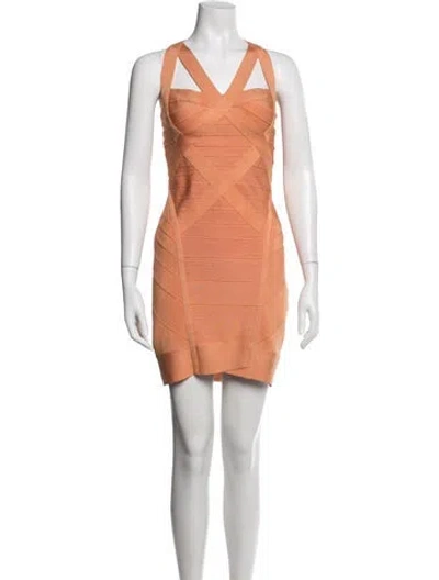 Pre-owned Herve Leger Asymmetrical Mini Dress In Neutrals