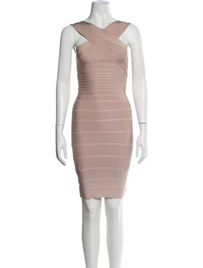 Pre-owned Herve Leger Asymmetrical Mini Dress In Neutrals