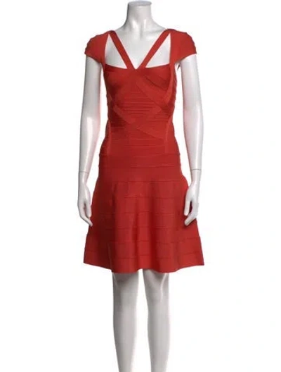 Pre-owned Herve Leger Asymmetrical Mini Dress In Orange