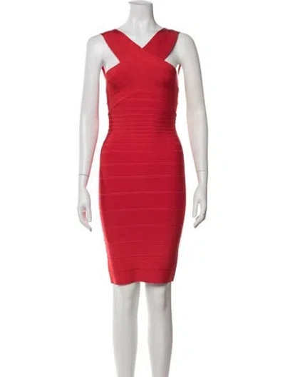 Pre-owned Herve Leger Asymmetrical Mini Dress In Orange