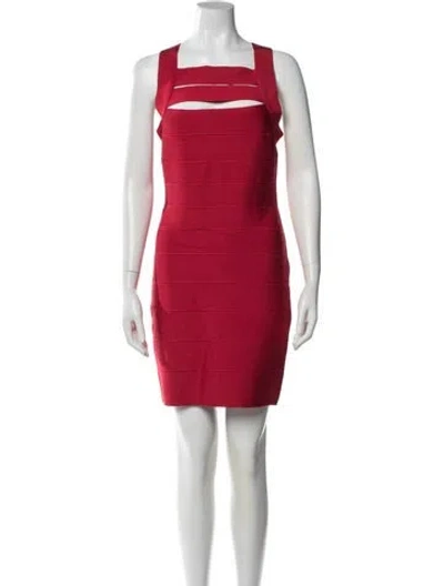 Pre-owned Herve Leger Asymmetrical Mini Dress In Red