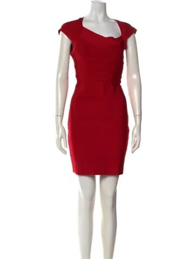 Pre-owned Herve Leger Asymmetrical Mini Dress In Red