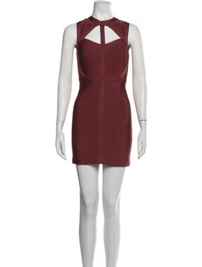Pre-owned Herve Leger Asymmetrical Mini Dress In Red