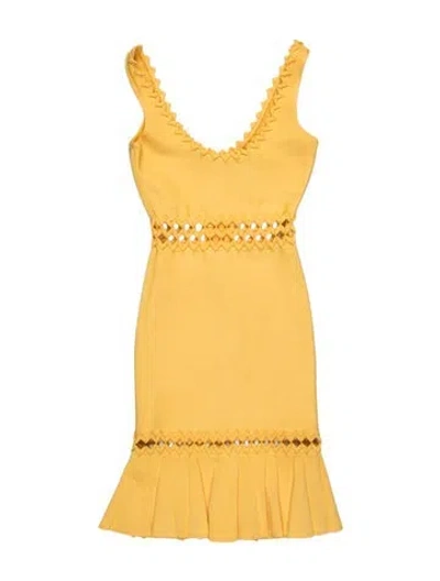 Pre-owned Herve Leger Asymmetrical Mini Dress In Yellow