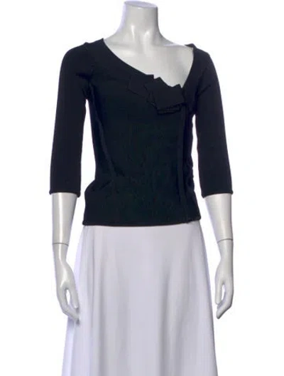 Pre-owned Herve Leger Asymmetrical Three-quarter Sleeve Top In Black