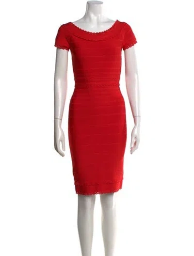 Pre-owned Herve Leger Aubree Knee-length Dress In Red