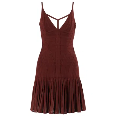 Pre-owned Herve Leger A/w 2012 "avi" Burgundy Pleated Bandage Knit Cocktail Dress Nwt In Red