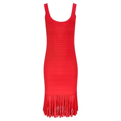 Pre-owned Herve Leger Bandage Bodycon Dress With Pleated Hem In Red