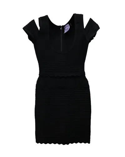 Herve Leger Bandage Cold-shoulder Mini Dress In Black Rayon