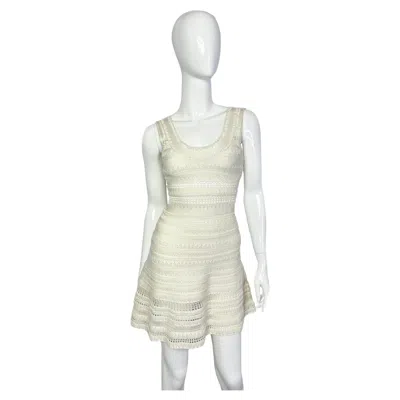 Pre-owned Herve Leger Bandage Dress Embroidered With Beads, 2000s In Gray