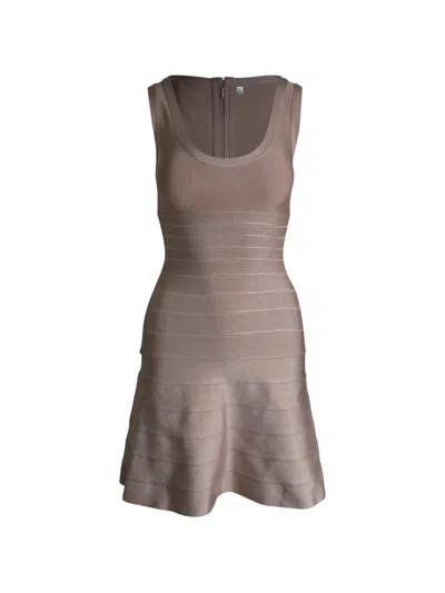 Pre-owned Herve Leger Bandage Flared Mini Dress In Brown