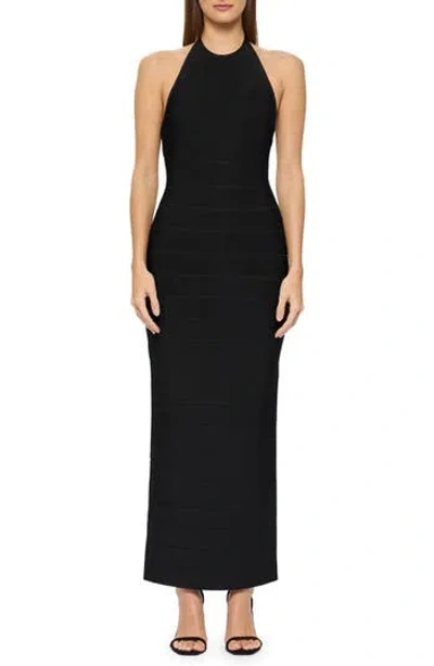 Herve Leger Halter Bandage Gown In Black
