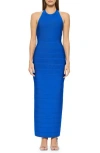Herve Leger Halter Bandage Gown In Bright Blue