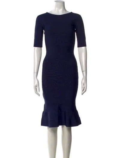 Pre-owned Herve Leger Bandage Knee-length Dress In Blue