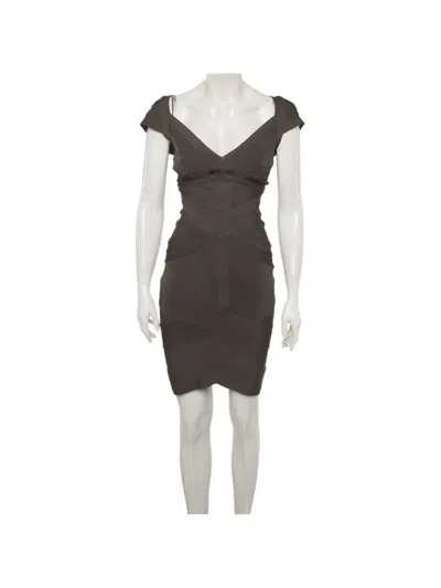 Pre-owned Herve Leger Bandage Knit Mini Dress In Gray