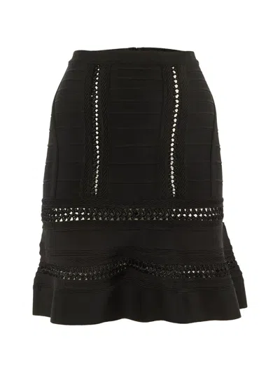 Pre-owned Herve Leger Bandage Knit Mini Skirt In Black