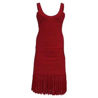 Herve Leger Bandage Pleated Midi Dress In Burgundy Rayon