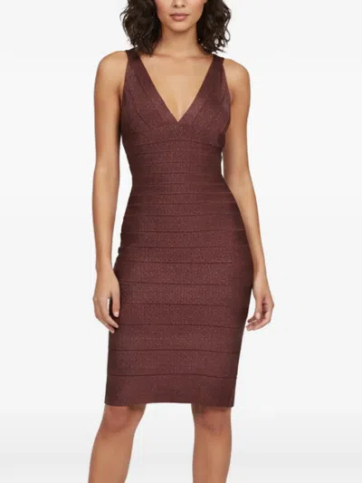 Pre-owned Herve Leger Bandage Rib-knit Midi Dress In Red