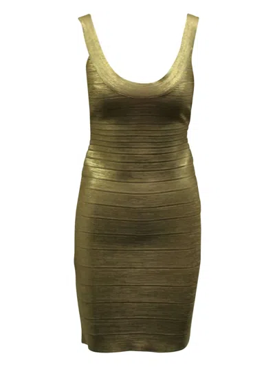 Pre-owned Herve Leger Bandage Scoop-neck Dress In Silver