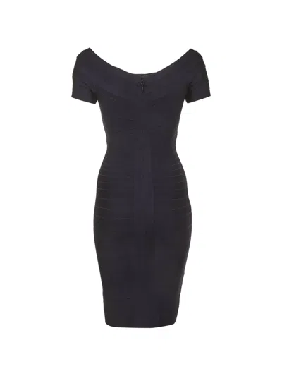 Pre-owned Herve Leger Bandage Short-sleeve Midi Dress In Blue