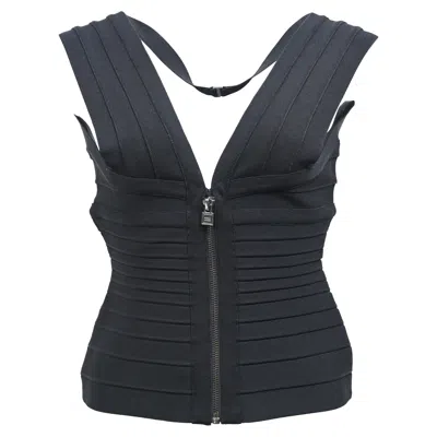 Herve Leger Bandage V-neck Top In Black Rayon