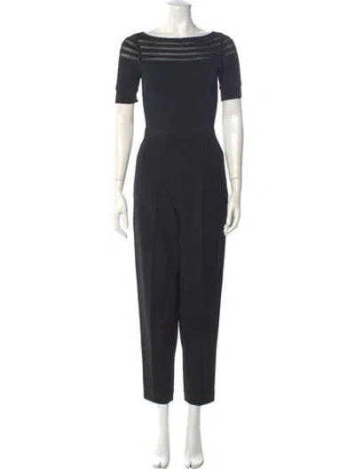 Pre-owned Herve Leger Bateau Neckline Jumpsuit In Black
