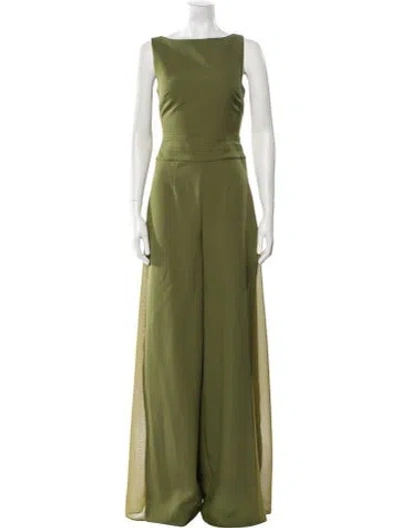 Pre-owned Herve Leger Bateau Neckline Jumpsuit In Green