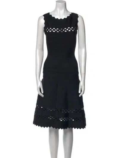 Pre-owned Herve Leger Bateau Neckline Knee-length Dress In Black