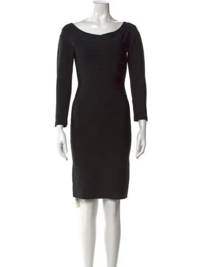 Pre-owned Herve Leger Bateau Neckline Knee-length Dress In Black