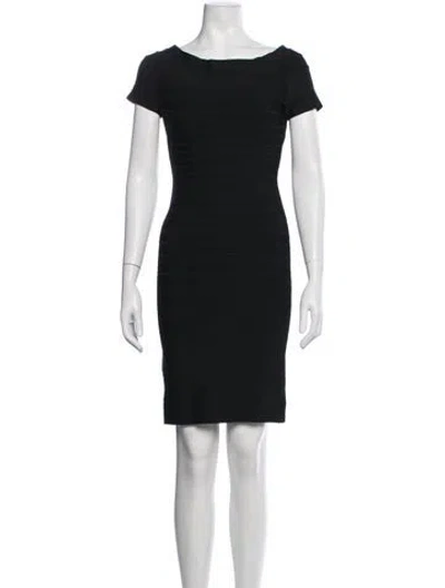 Pre-owned Herve Leger Bateau Neckline Knee-length Dress In Black