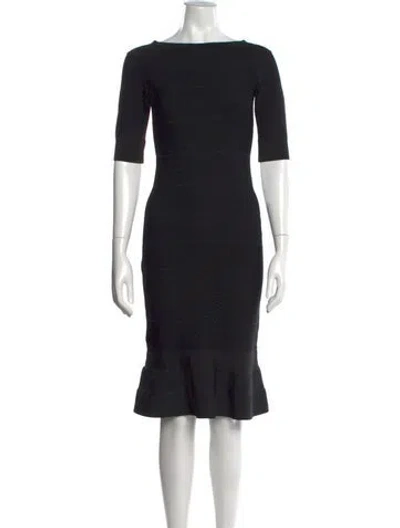 Pre-owned Herve Leger Bateau Neckline Knee-length Dress In Black
