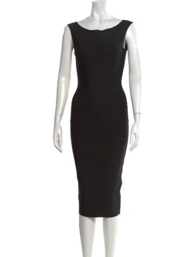 Pre-owned Herve Leger Bateau Neckline Knee-length Dress In Black