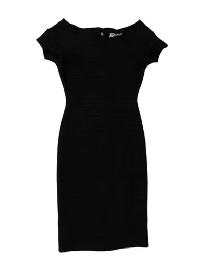 Pre-owned Herve Leger Bateau Neckline Knee-length Dress In Black