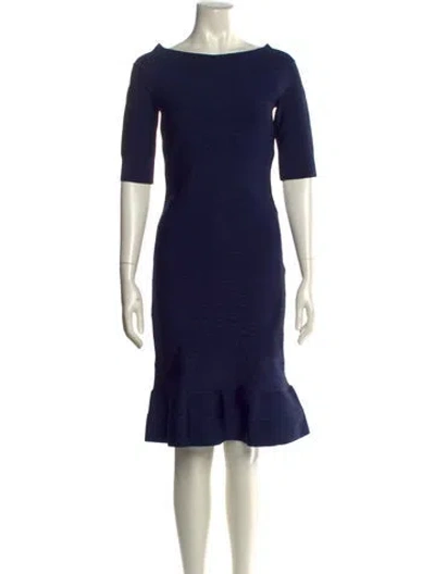 Pre-owned Herve Leger Bateau Neckline Knee-length Dress In Blue