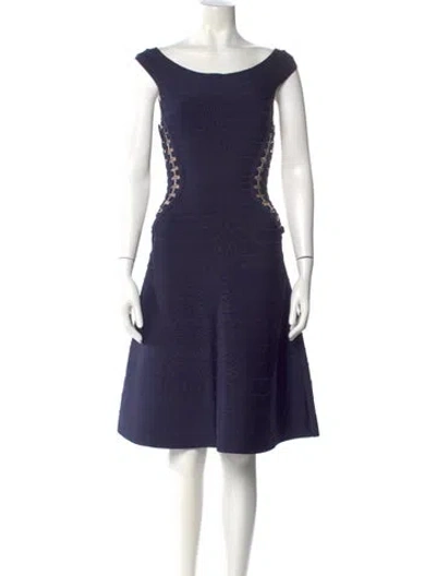 Pre-owned Herve Leger Bateau Neckline Knee-length Dress In Blue