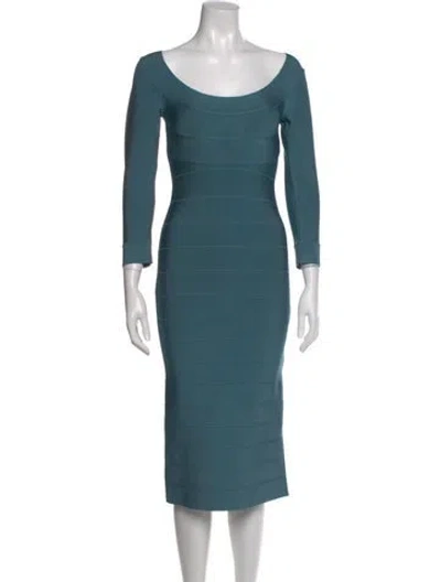 Pre-owned Herve Leger Bateau Neckline Knee-length Dress In Blue